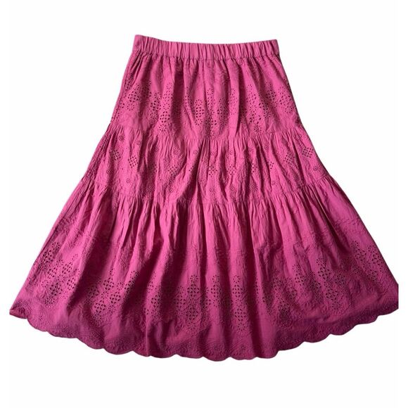 Sundance Bastilla Tiered Pink Eyelet Boho Skirt size L Fuchsia Pink - Picture 3 of 7